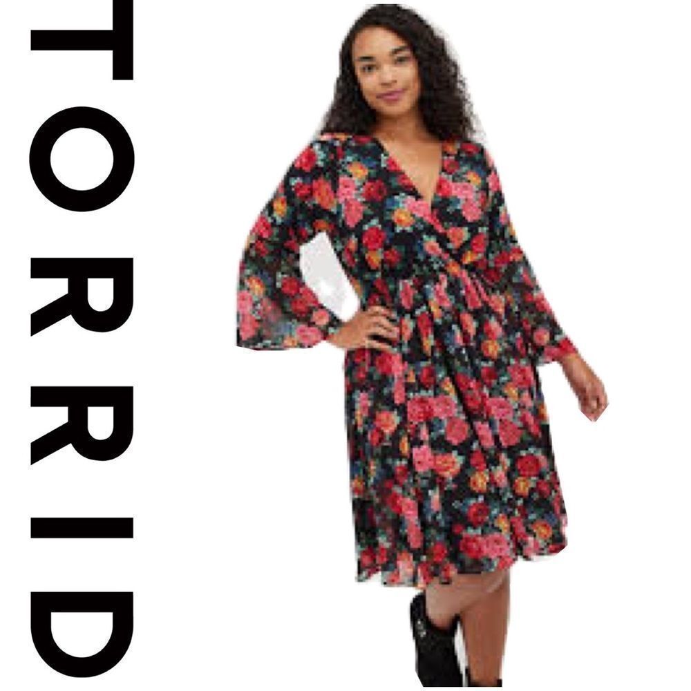 NWT Torrid Mini Chiffon And Studio Knit Surplice Dress size 1